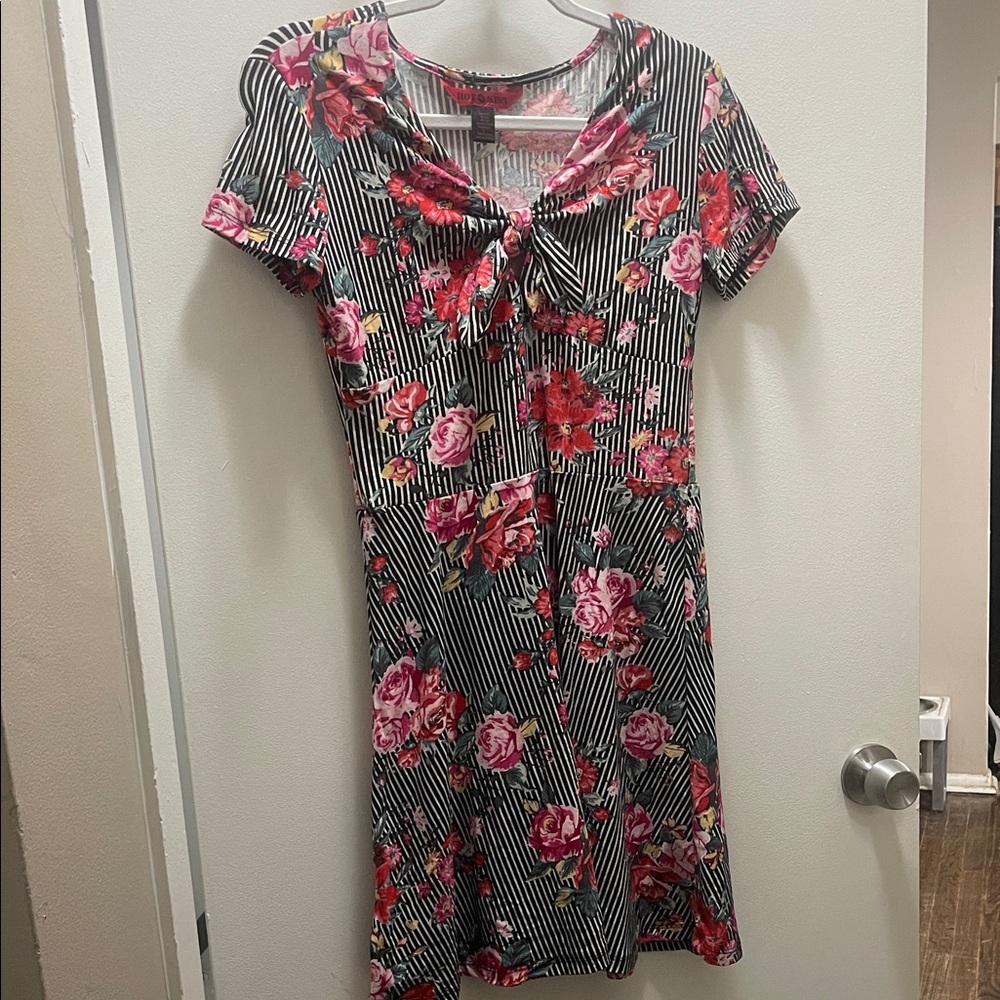 Kiss Floral and Stripe Patterned Dress